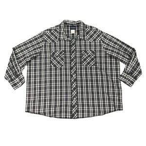 Wrangler Shirt Mens 3X Big Man Black White Pearl Snap Plaid Long Sleeve Western